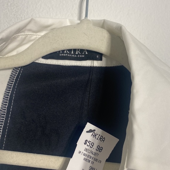 Akira say it again button up blouse with rhinestones and faux leather - Picture 8 of 9